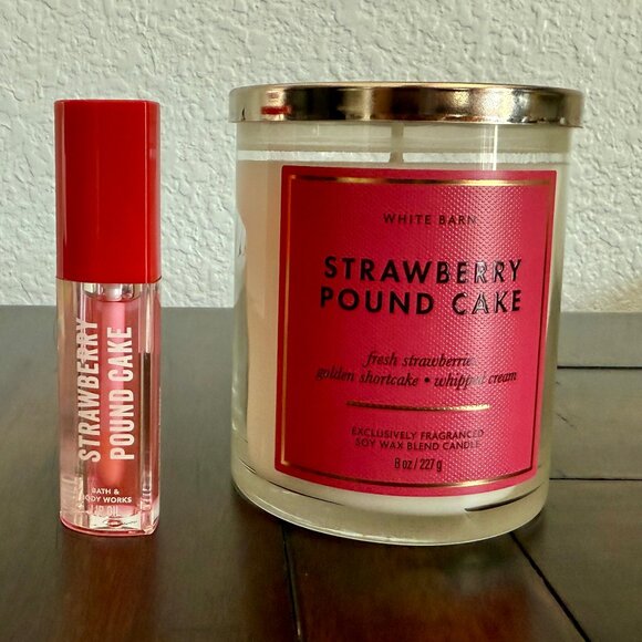 NEW 2-Pc Strawberry Pound Cake Lip Oil & Single Wick Candle Bath & Body Works - Picture 1 of 2